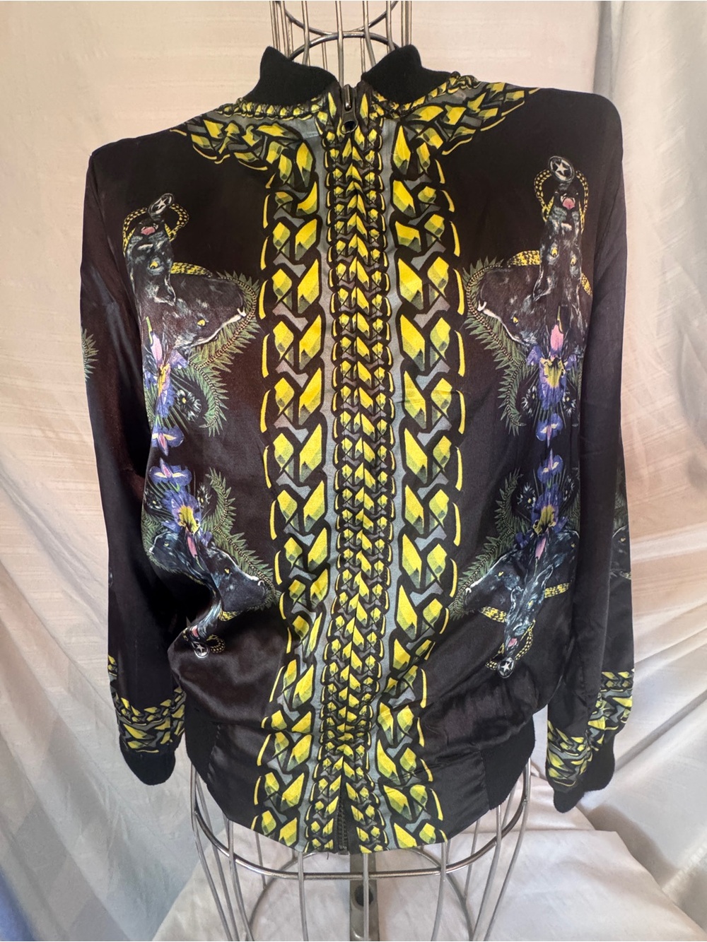 Alexander Wang Black Bomber Jacket with Yellow & Green Graphic Print